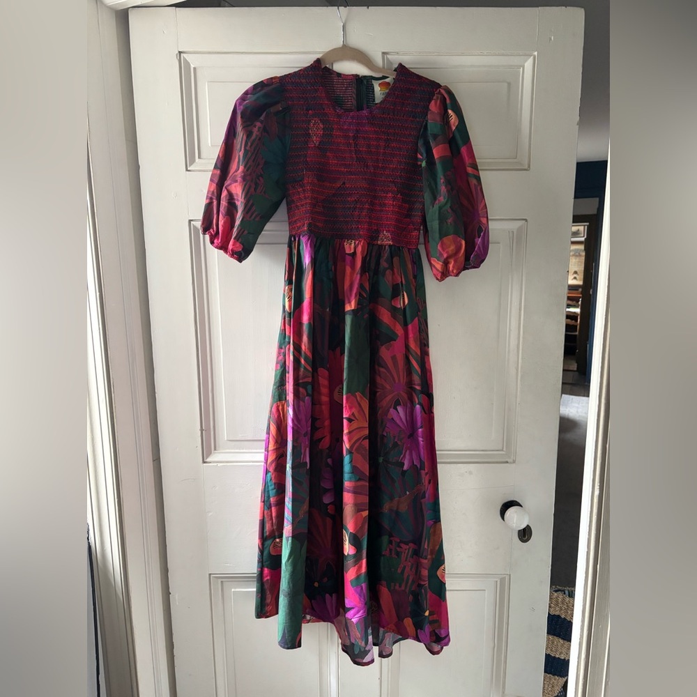 Never Worn Farm Rio Bird & Flowers Smocked Midi Dress- Size S